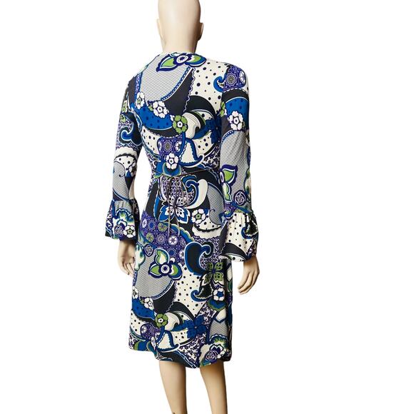Sinequanone Paisley Print Midi Dress Long Sleeves with Bell Cuff Size 2 - Picture 2 of 13